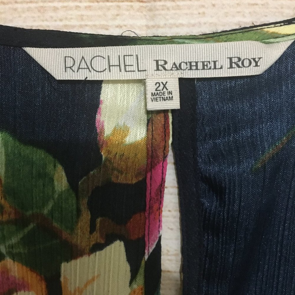 RACHEL Rachel Roy Dress Floral Ruffled Wrapped Midi Pocket Lined Black Size 2X - Picture 10 of 10